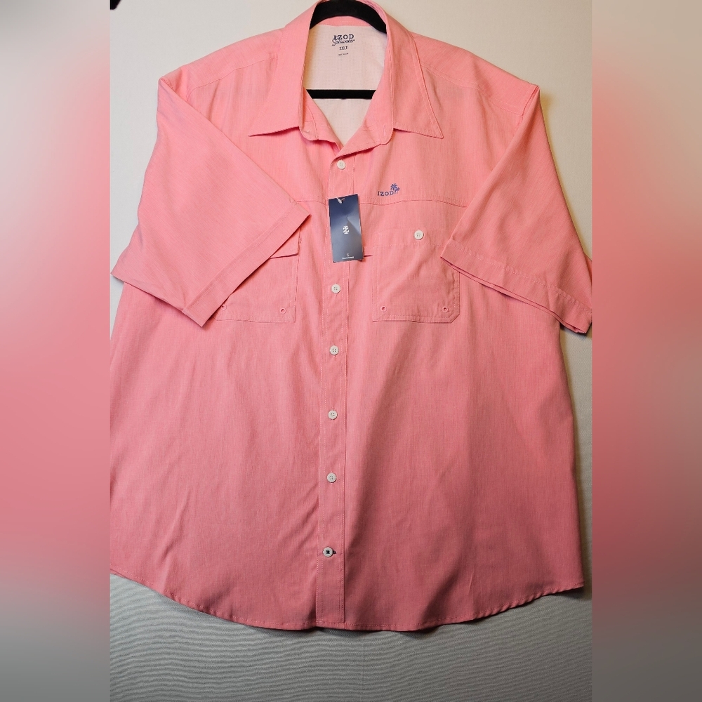 NWT - Izod Men's Saltwater Button down Shirt Size 2XLT Color: Rapture Rose